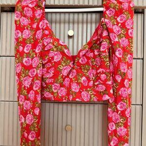 Floral Red and Pink Women's Top